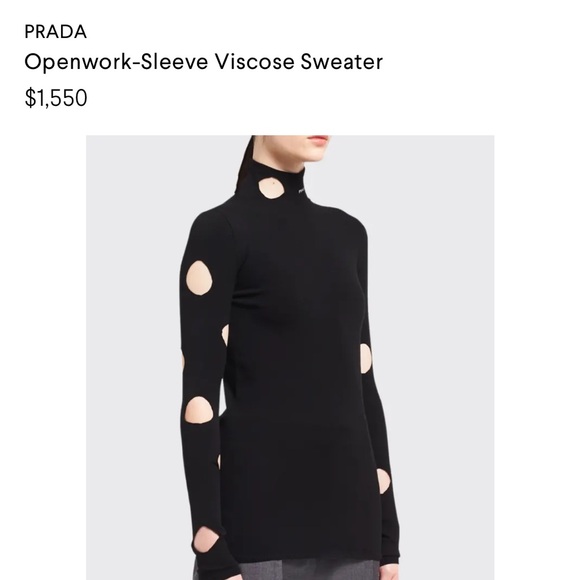 Prada black high neck Openwork-Sleeve Viscose Sweater with zipper in the back - Picture 5 of 6
